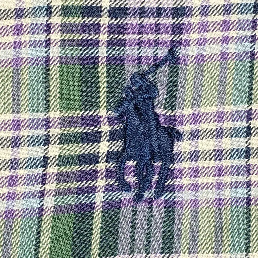 Polo Ralph Lauren Shirt Oxford Button Down Purple Green Plaid LS Size Large L ?